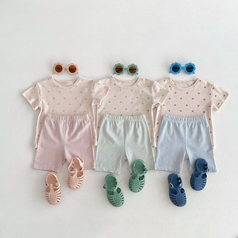 【BABY&KID】夏新作 ハートTシャツ＆ボーダーショートパンツSK080212