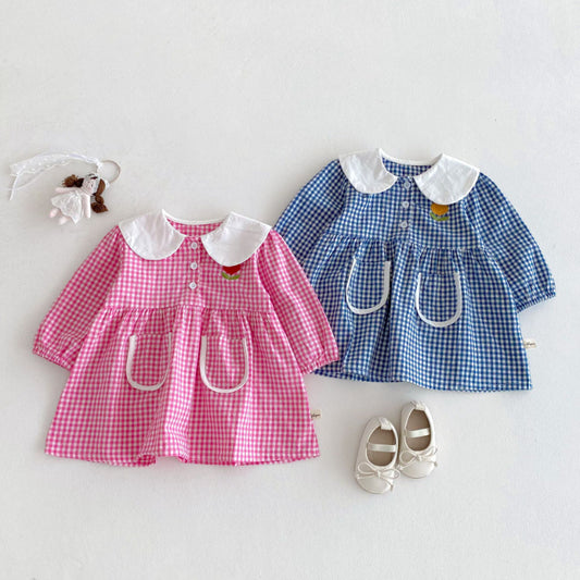 【BABY&KID】花柄刺繍チェックワンピースSK011024