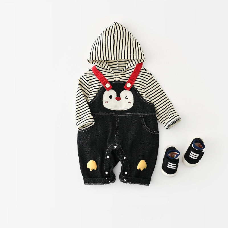 【BABY&KID】ペンギンサロペットカバーオール、ボーダー長袖トップスSK107815