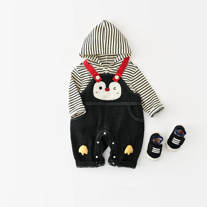【BABY&KID】ペンギンサロペットカバーオール、ボーダー長袖トップスSK107815