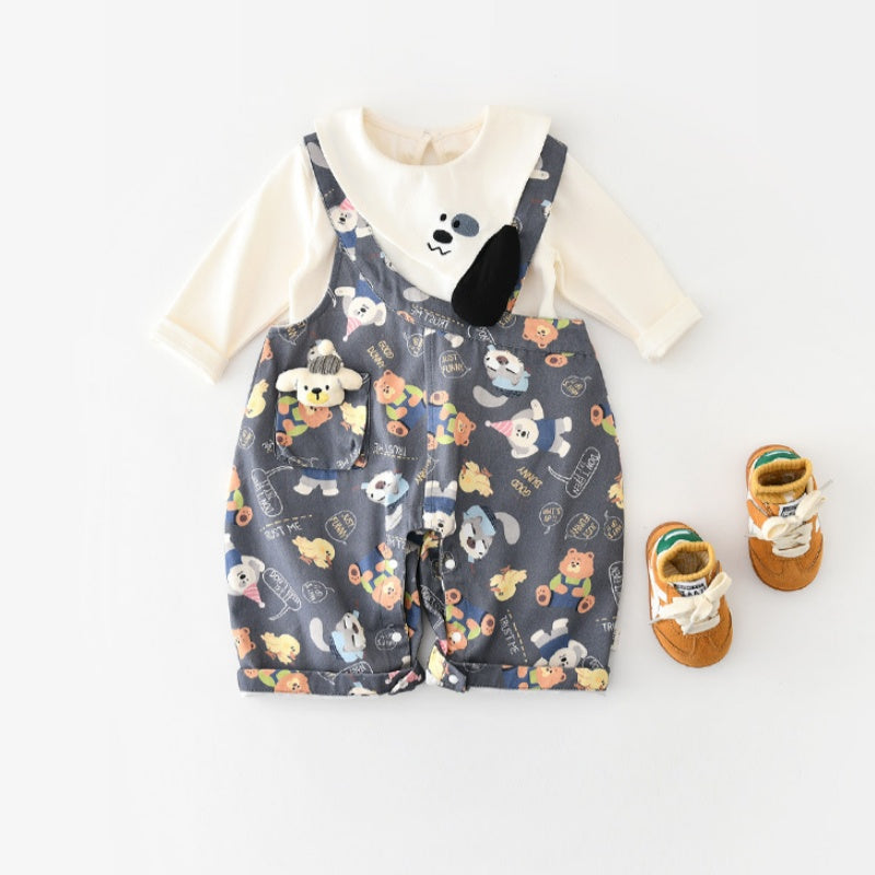 【BABY&KID】いぬ総柄サロペット、いぬ長袖トップスSK107814