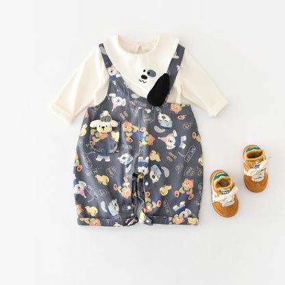 【BABY&KID】いぬ総柄サロペット、いぬ長袖トップスSK107814