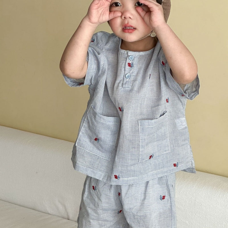 【BABY&KID】夏新作ブルーホワイトストライプセットアップ、ワンピースSK104723