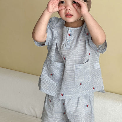 【BABY&KID】夏新作ブルーホワイトストライプセットアップ、ワンピースSK104723