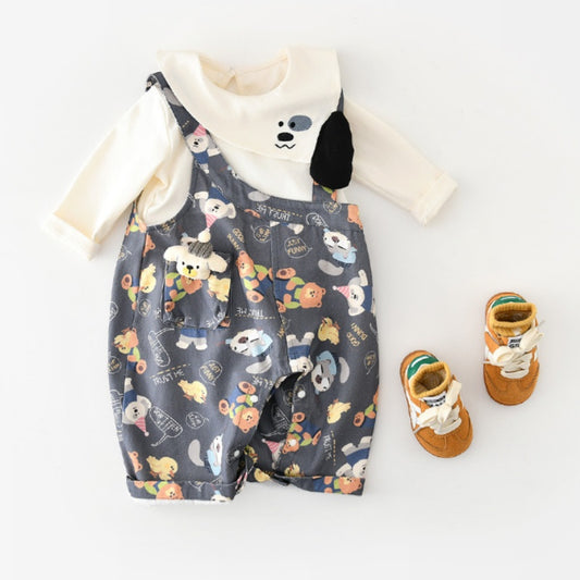 【BABY&KID】いぬ総柄サロペット、いぬ長袖トップスSK107814