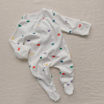 【BABY】カラフルハートロンパース、オールインワン、レギンス、帽SK031904