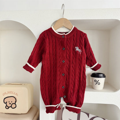 【BABY】ポニー刺繍ニットカバーオールSK106705