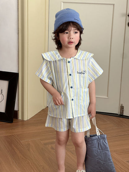 【BABY&KID】夏新作 ポケット付きストライプワンピース、セットアップSK072108