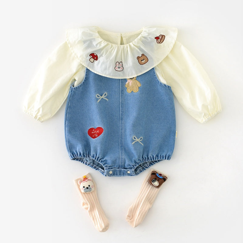 【BABY】カートゥーン柄サロペット&シャツ2点セットSK100518