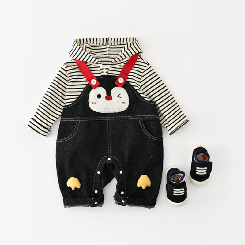 【BABY&KID】ペンギンサロペットカバーオール、ボーダー長袖トップスSK107815
