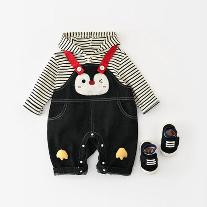 【BABY&KID】ペンギンサロペットカバーオール、ボーダー長袖トップスSK107815