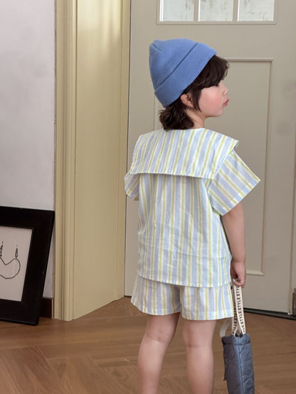 【BABY&KID】夏新作 ポケット付きストライプワンピース、セットアップSK072108