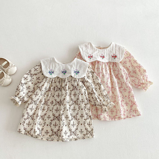 【BABY&KID】韓国風ドールカラー刺繍ワンピースSK011023