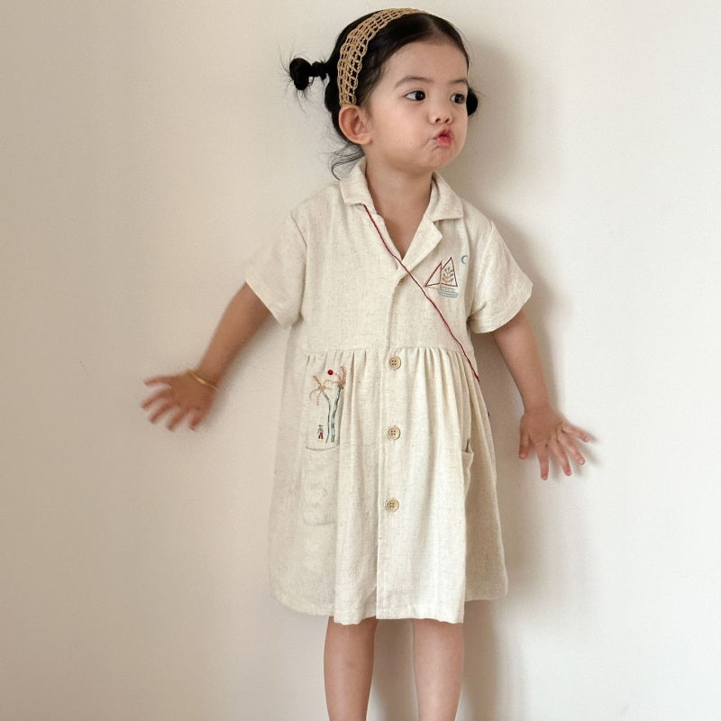 【BABY&KID】夏新作リネンシャツセットアップ、ワンピースSK104707