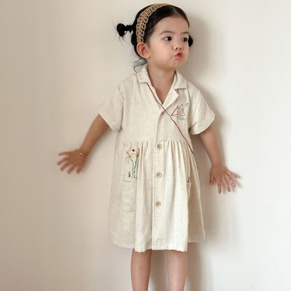 【BABY&KID】夏新作リネンシャツセットアップ、ワンピースSK104707