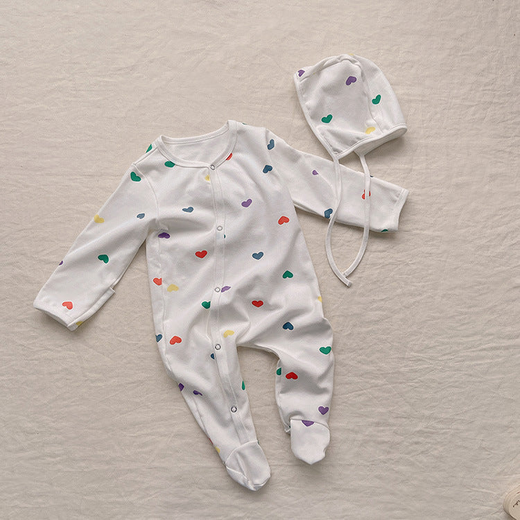 【BABY】カラフルハートロンパース、オールインワン、レギンス、帽SK031904