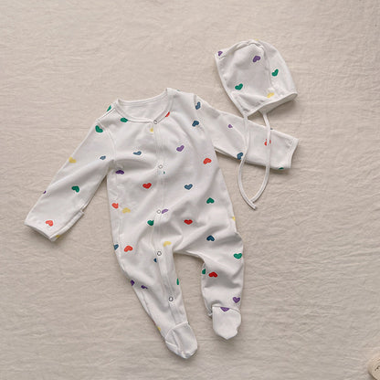 【BABY】カラフルハートロンパース、オールインワン、レギンス、帽SK031904