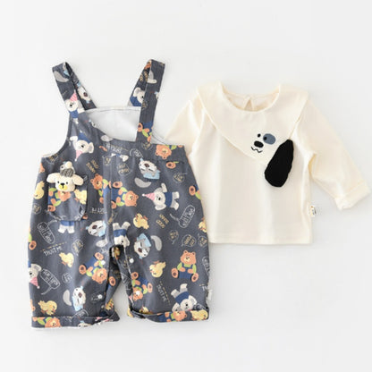 【BABY&KID】いぬ総柄サロペット、いぬ長袖トップスSK107814