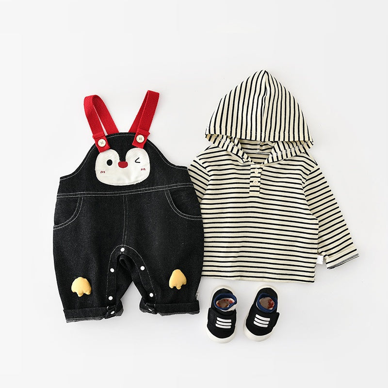 【BABY&KID】ペンギンサロペットカバーオール、ボーダー長袖トップスSK107815