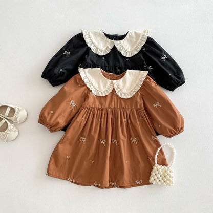 【BABY&KID】レトロ刺繍蝶結びワンピースSK011026