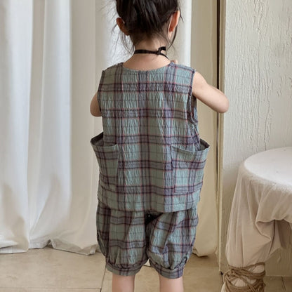 【BABY&KID】夏新作 ポケット付きチェックセットアップSK072107
