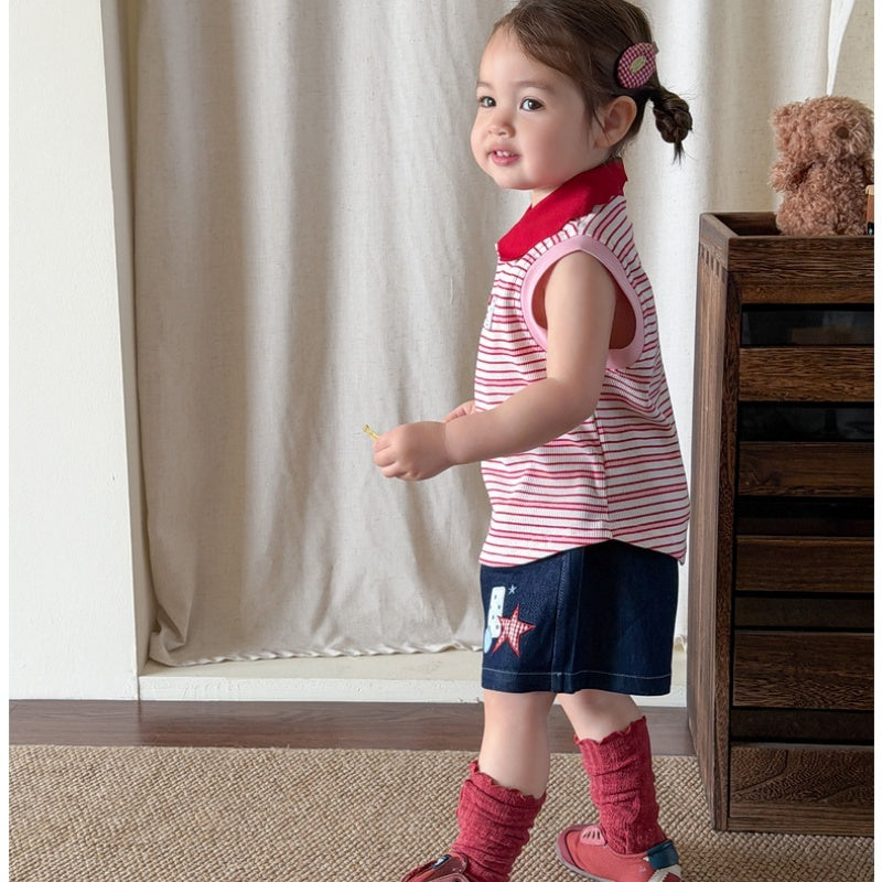 【BABY&KID】夏新作 ボーダータンクPoloシャツ、デニムキュロットSK105220