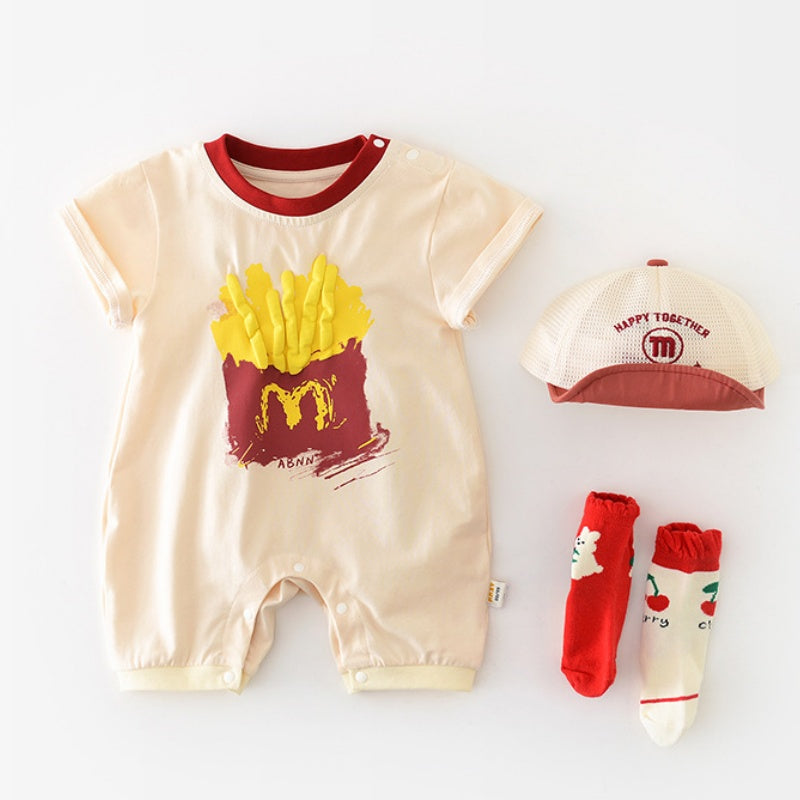 【BABY】夏新作フライドポテト落書きカバーオールSK106003