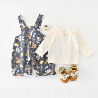 【BABY&KID】いぬ総柄サロペット、いぬ長袖トップスSK107814