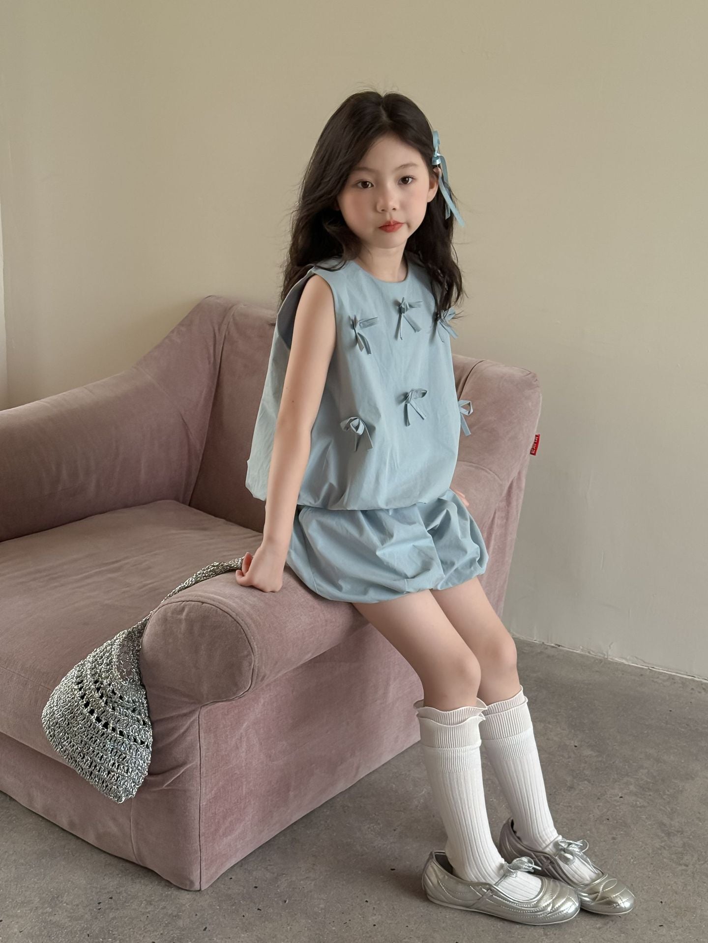 【BABY&KID】夏新作 蝶結び付きおしゃれセットアップSK091627