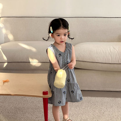 【BABY&KID】夏新作刺繍フラワーストライプセットアップ、ワンピースSK104712