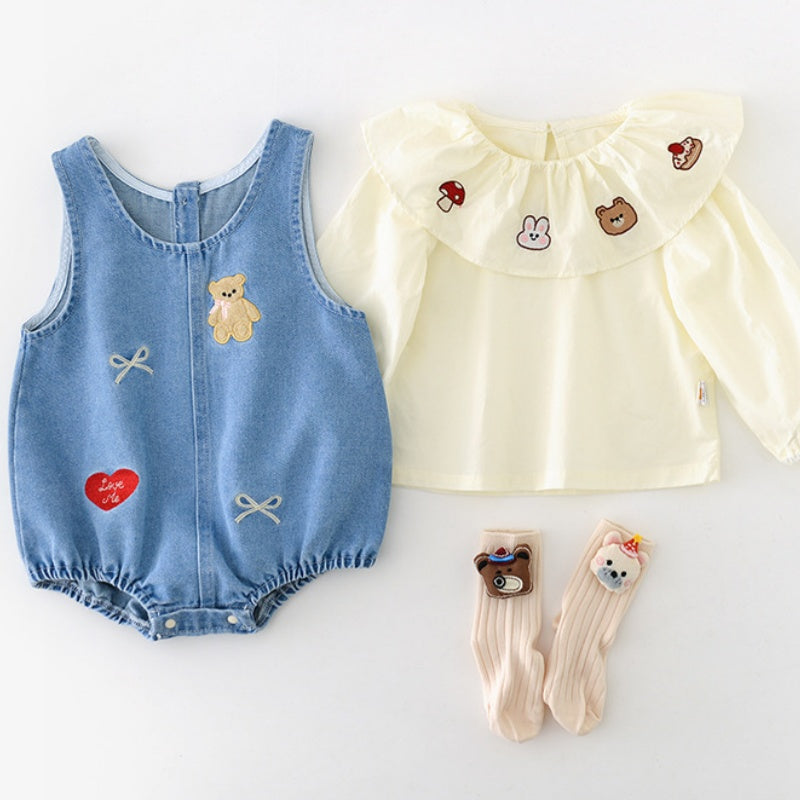 【BABY】カートゥーン柄サロペット&シャツ2点セットSK100518