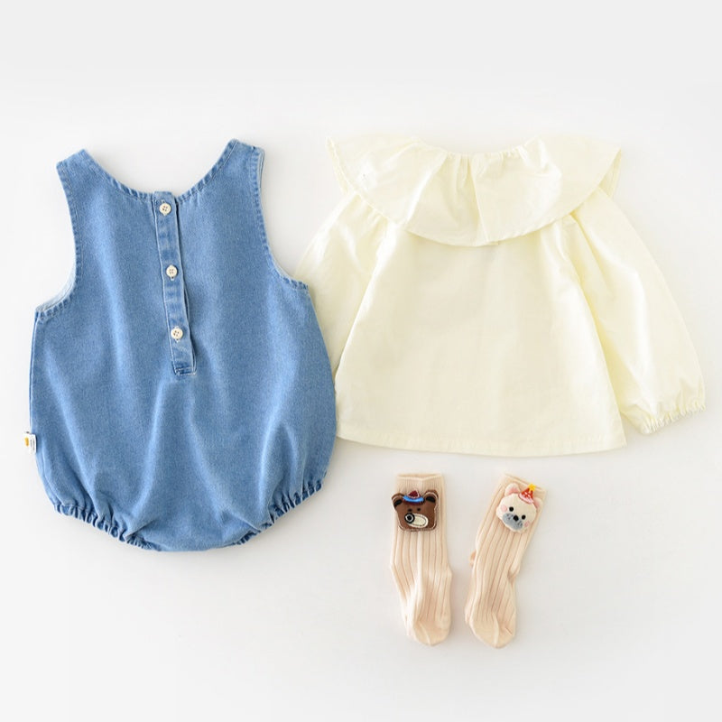 【BABY】カートゥーン柄サロペット&シャツ2点セットSK100518