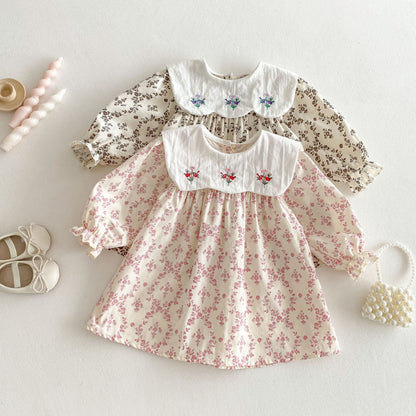 【BABY&KID】韓国風ドールカラー刺繍ワンピースSK011023