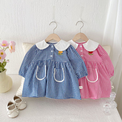 【BABY&KID】花柄刺繍チェックワンピースSK011024