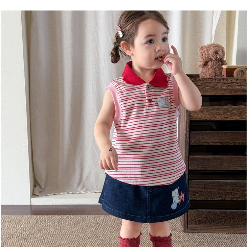 【BABY&KID】夏新作 ボーダータンクPoloシャツ、デニムキュロットSK105220
