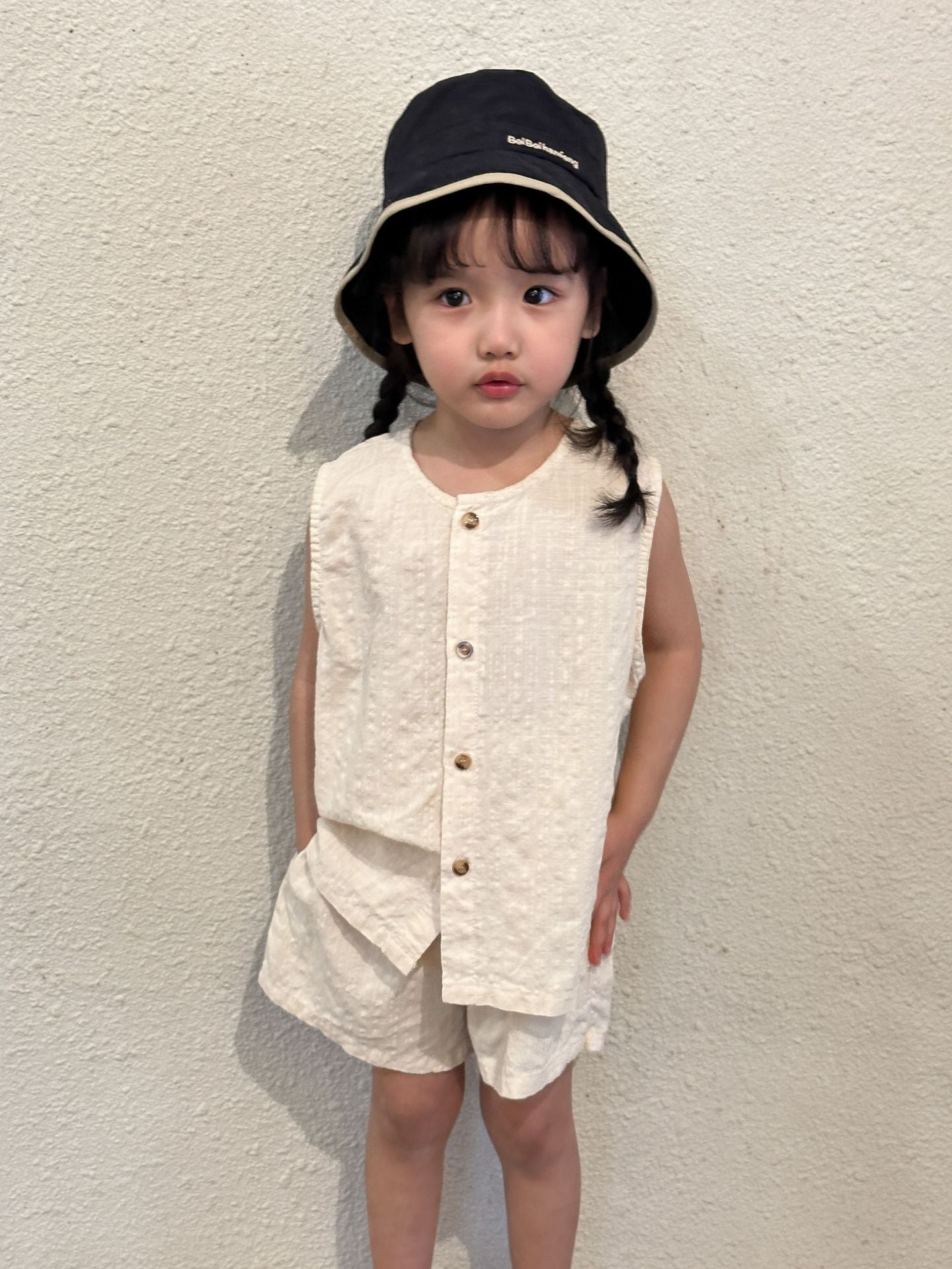 【BABY＆KID】夏新作 ノースリーブ無地セットアップ SK063003