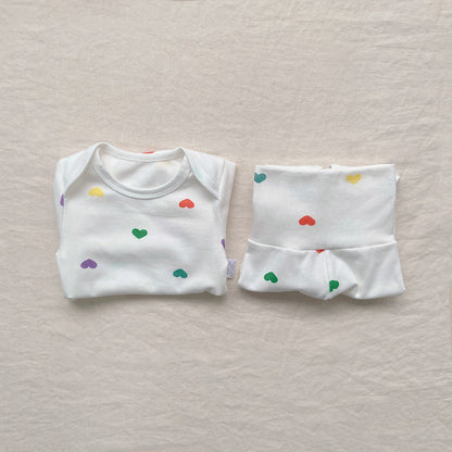 【BABY】カラフルハートロンパース、オールインワン、レギンス、帽SK031904