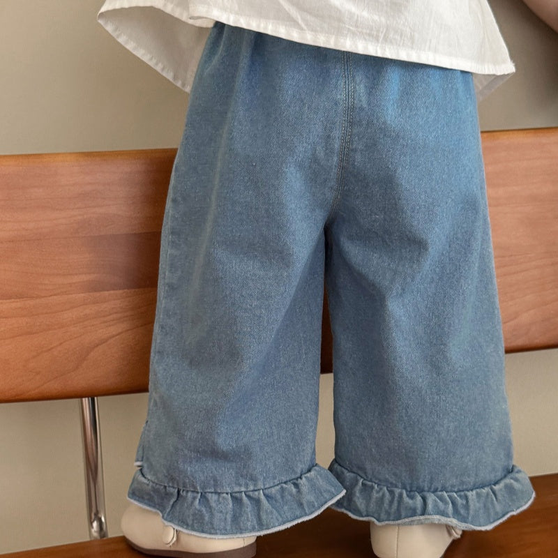 【BABY&KID】丸襟刺繍ブラウス、うさぎベスト、刺繍デニムパンツSK100320