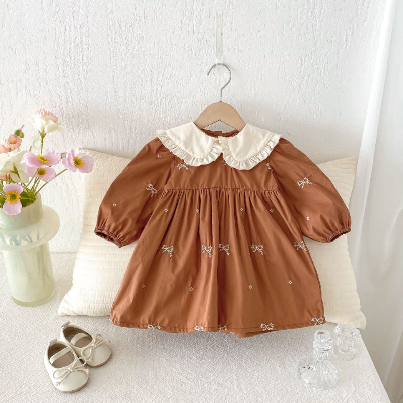 【BABY&KID】レトロ刺繍蝶結びワンピースSK011026