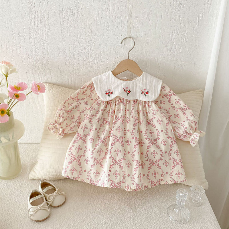 【BABY&KID】韓国風ドールカラー刺繍ワンピースSK011023