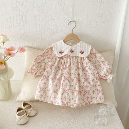 【BABY&KID】韓国風ドールカラー刺繍ワンピースSK011023