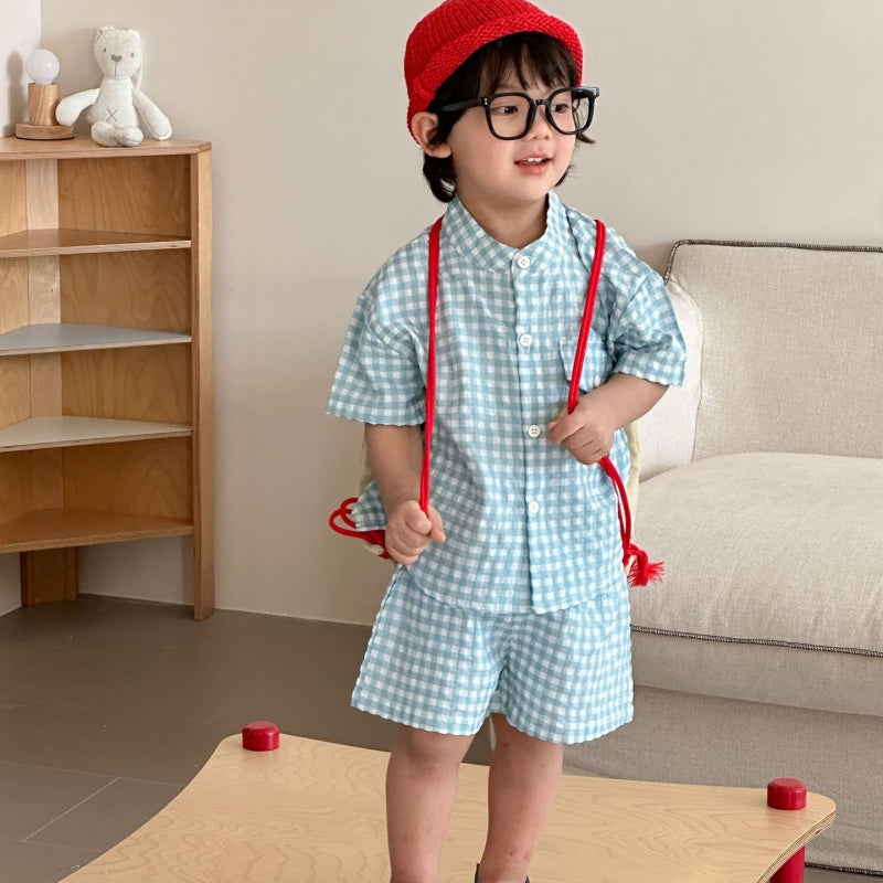 【BABY&KID】夏新作ブルーホワイトチェックセットアップ、ワンピースSK104702
