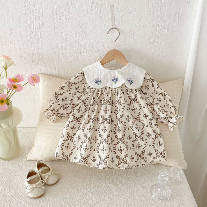 【BABY&KID】韓国風ドールカラー刺繍ワンピースSK011023