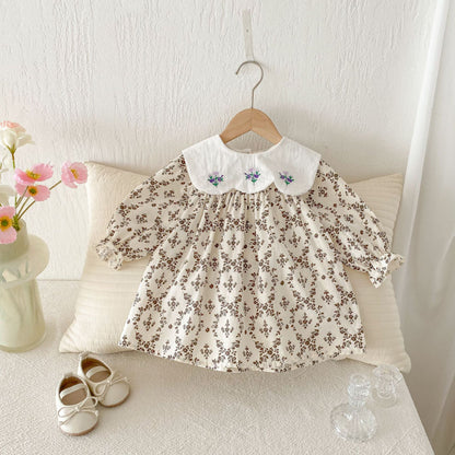 【BABY&KID】韓国風ドールカラー刺繍ワンピースSK011023