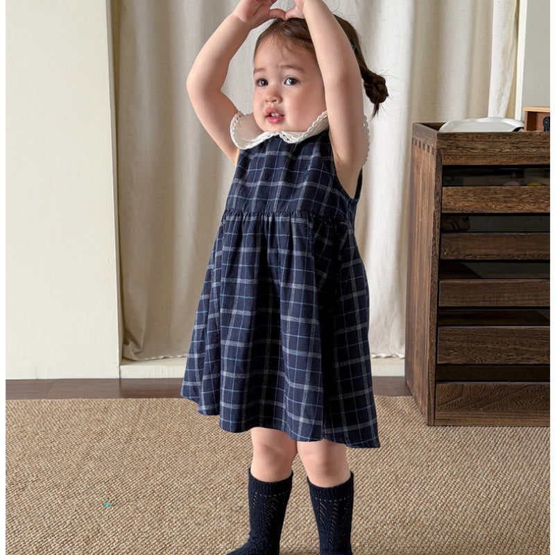 【BABY&KID】夏新作 レトロ丸襟チェックワンピースSK105203