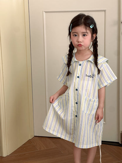 【BABY&KID】夏新作 ポケット付きストライプワンピース、セットアップSK072108