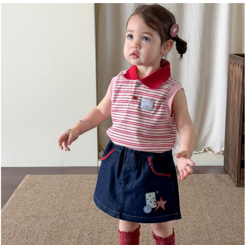 【BABY&KID】夏新作 ボーダータンクPoloシャツ、デニムキュロットSK105220