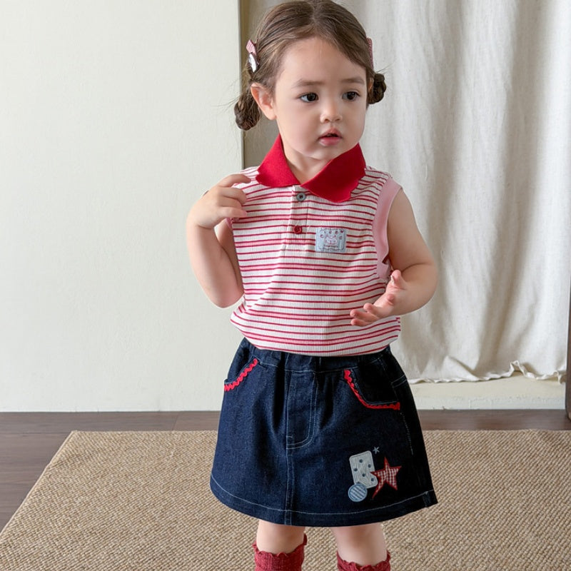 【BABY&KID】夏新作 ボーダータンクPoloシャツ、デニムキュロットSK105220