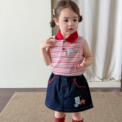 【BABY&KID】夏新作 ボーダータンクPoloシャツ、デニムキュロットSK105220