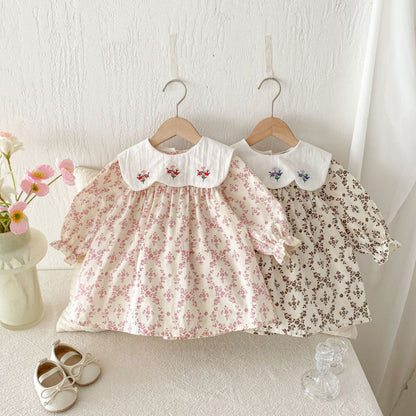 【BABY&KID】韓国風ドールカラー刺繍ワンピースSK011023